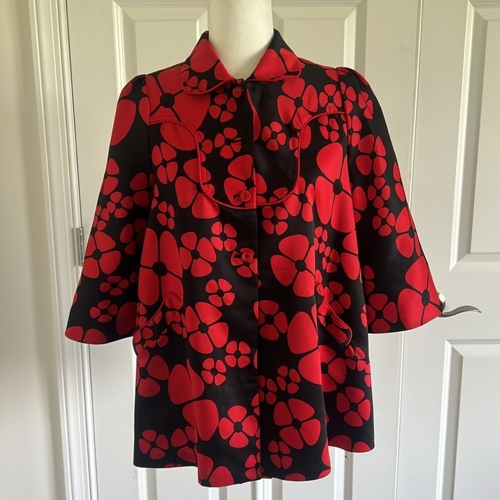 Elija Blue Black/Red Floral 3/4 Sleeve Korean jacket Vintage Style Statement
